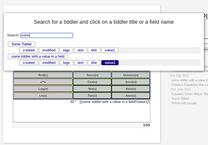 Search for tiddler and field dropdown