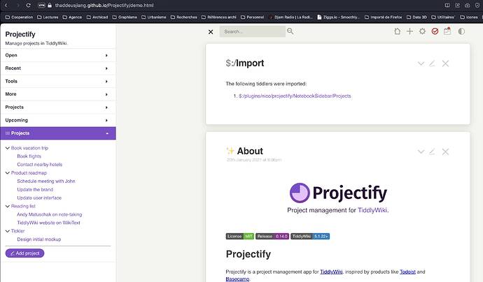 Projectify menu