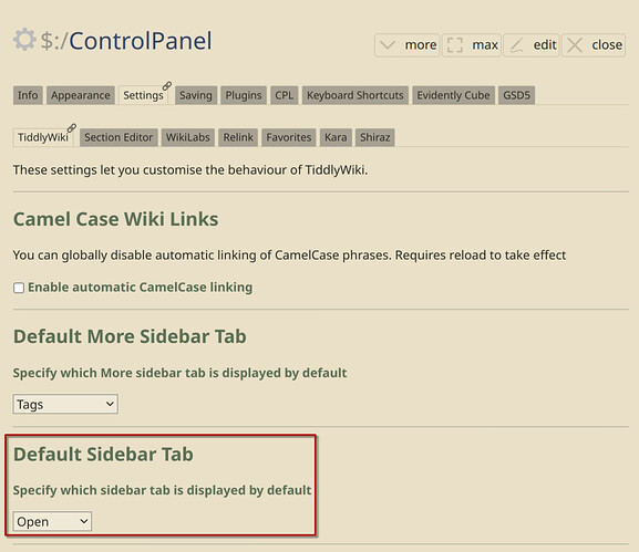 Default Sidebar Tab in Settings