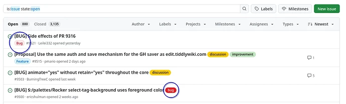 bug as type v bug as label