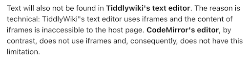 TiddlyWiki editor vs CodeMirror